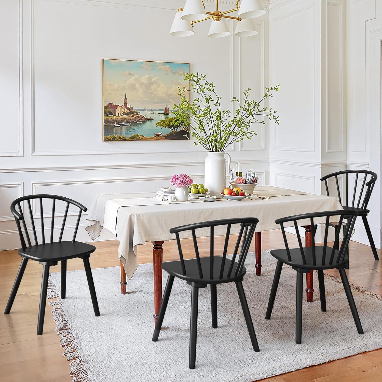 LUE BONA Black Dining Chairs Set of 4, Farmhouse Wood Dining Chairs with Semicircular Backrest, S... | Amazon (US)