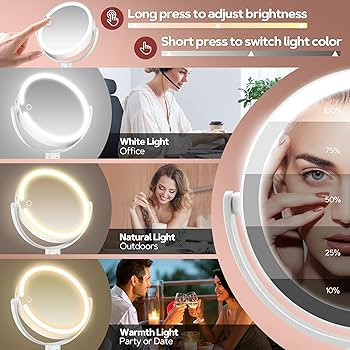 B Beauty Planet Vanity Mirror with Lights, 30X Magnifying Makeup Mirror with 3 Lighting and Adjustable Brightness, Rechargeable 2-Sided Height Adjustable Desk Mirror for Bathroom, Women Gifts for Mom | Amazon (US)
