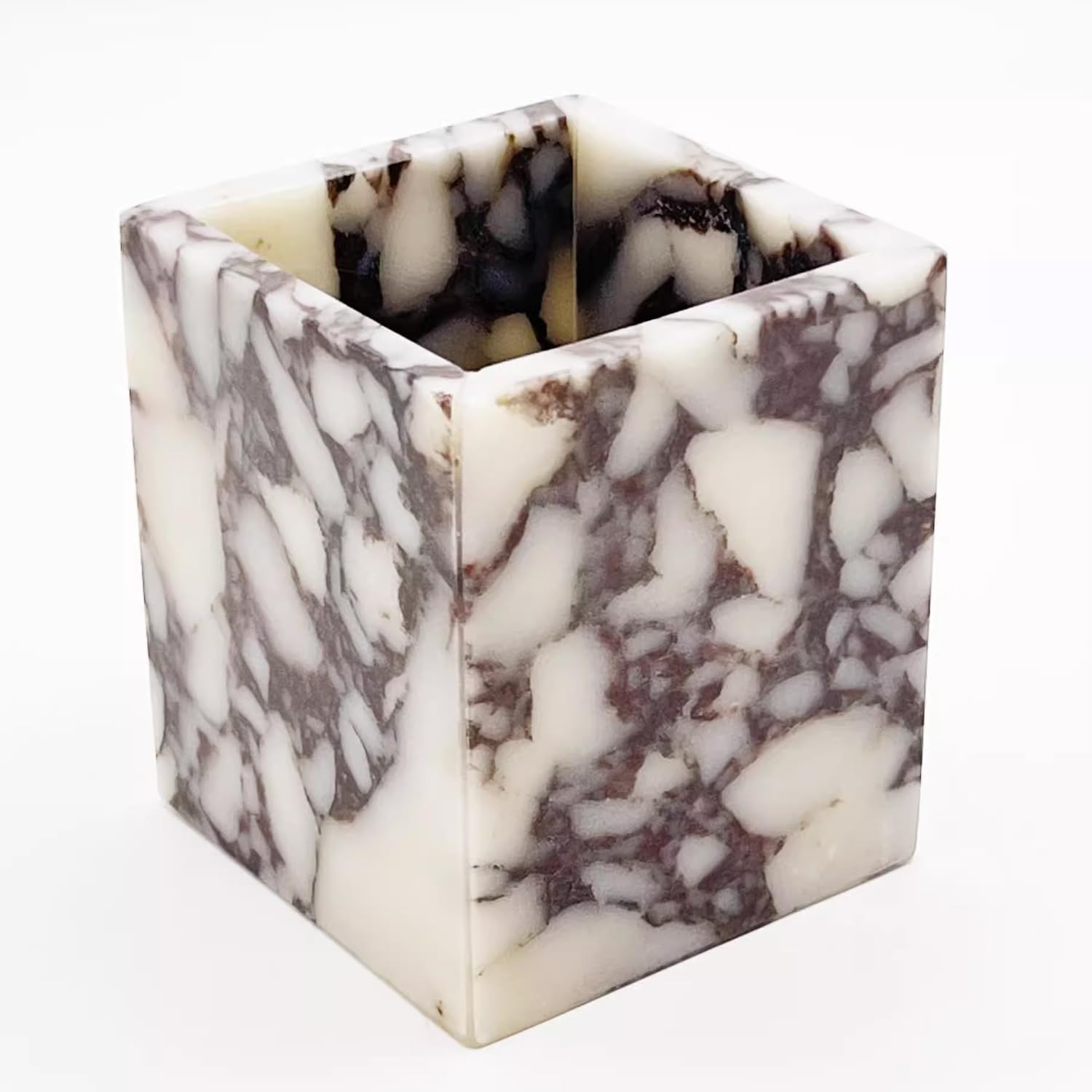 Marble Pen Holder, White Stone Rectangular Desktop Organizer, Office Study Makeup Brush Storage, ... | Amazon (US)