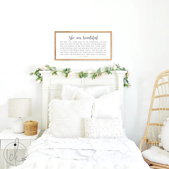 Girl's room sign | She was beautiful sign | F Scott Fitzgerald sign | girls bedroom wall decor | ... | Etsy (US)