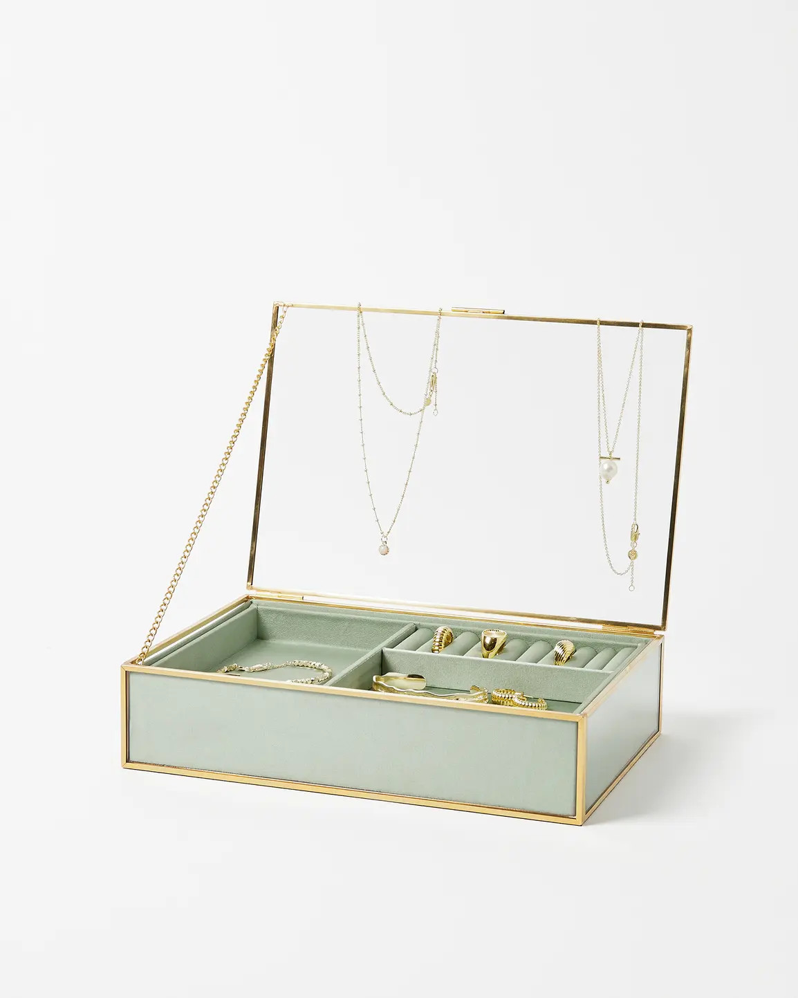 Gold & Glass Green Satin Jewellery Box | Oliver Bonas IE | Oliver Bonas (Global)