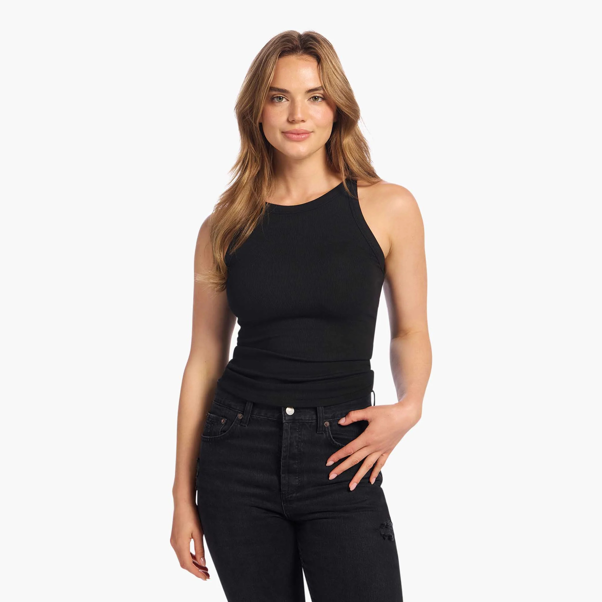 Slinky Rib Racer Tank | Black | Nuuds US