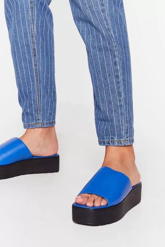 Faux Leather Open Toe Platform Mules | Nasty Gal (US)