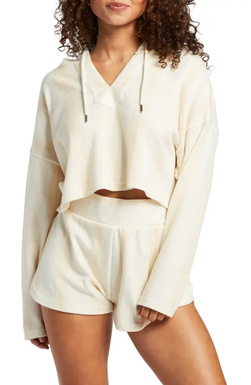 Roxy Drop a Wave Cotton Blend Crop Hoodie in Baja Stripe at Nordstrom, Size Small | Nordstrom
