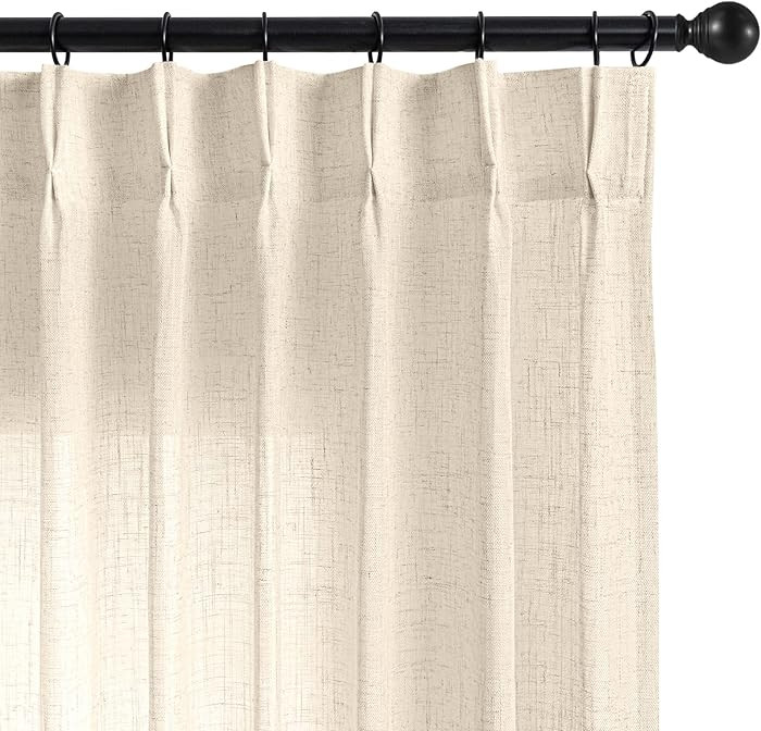 Joydeco Natural Linen Pinch Pleat Curtains 102 Inch Long 2 Panel Set for Living Room,Semi Sheer C... | Amazon (US)