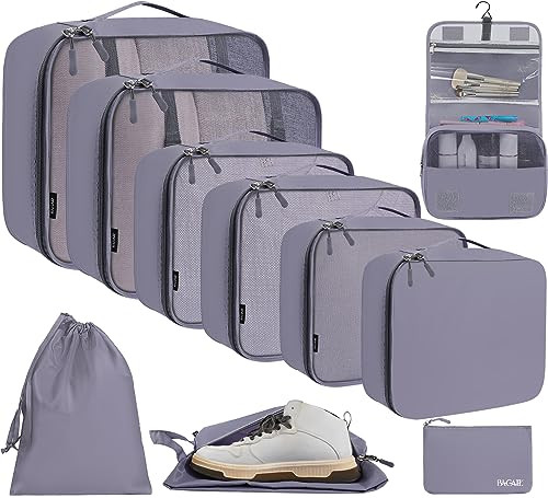 BAGAIL 10 Set Packing Cubes Various Sizes Packing Organizer for Travel Accessories Luggage Carry On Suitcase-Grey | Amazon (US)