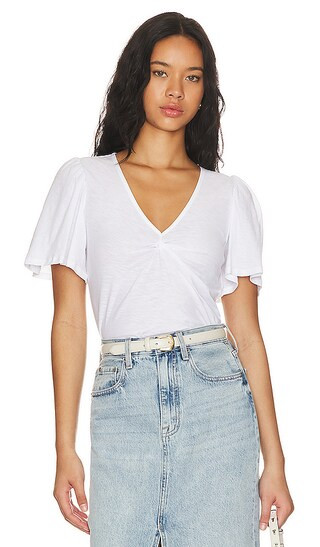 Dusty Twisted Flutter Sleeve in White | Revolve Clothing (Global)