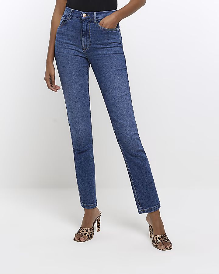 Blue high waist slim straight leg jeans | River Island (UK & IE)