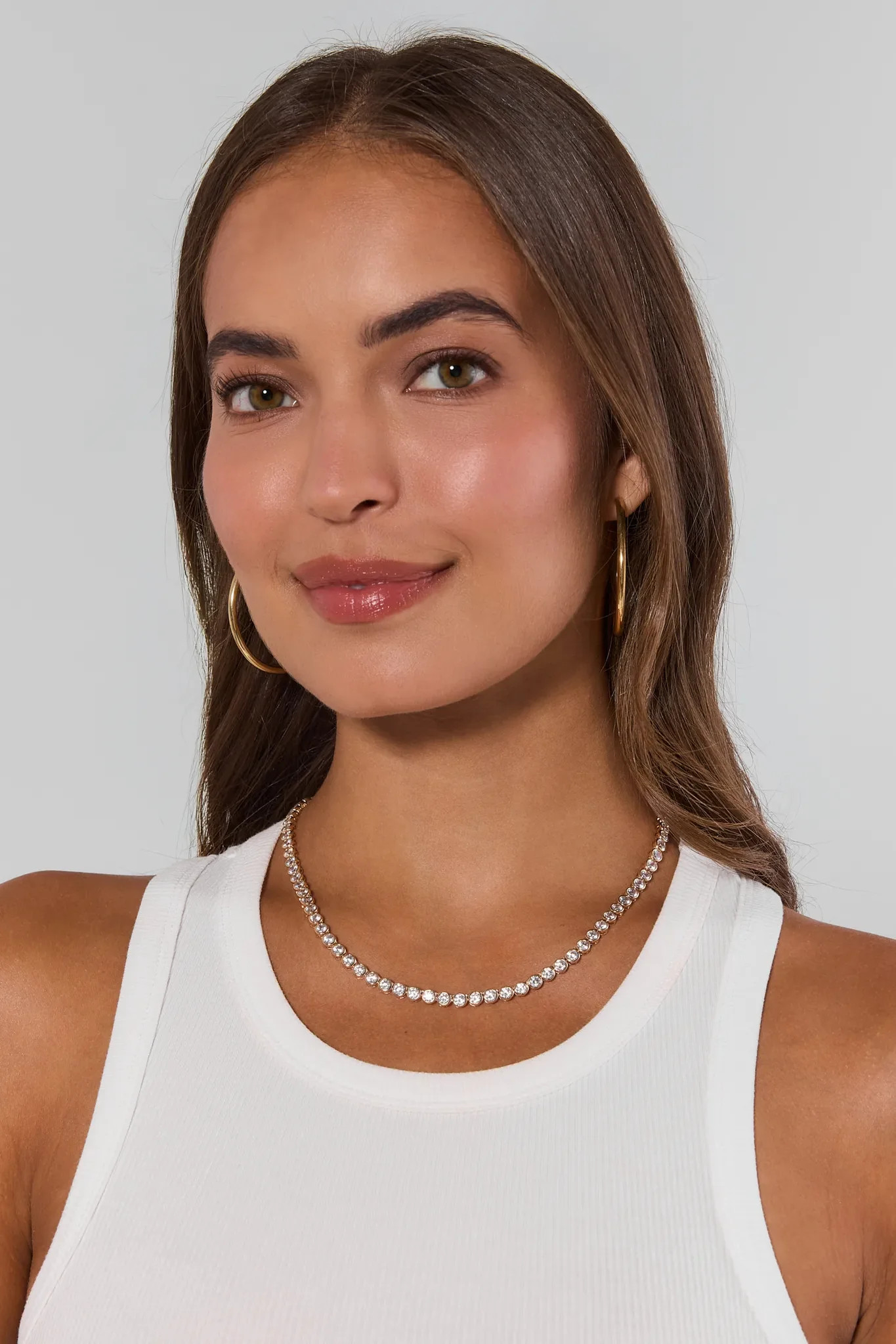Gold Round Bezel Tennis Necklace | Avara