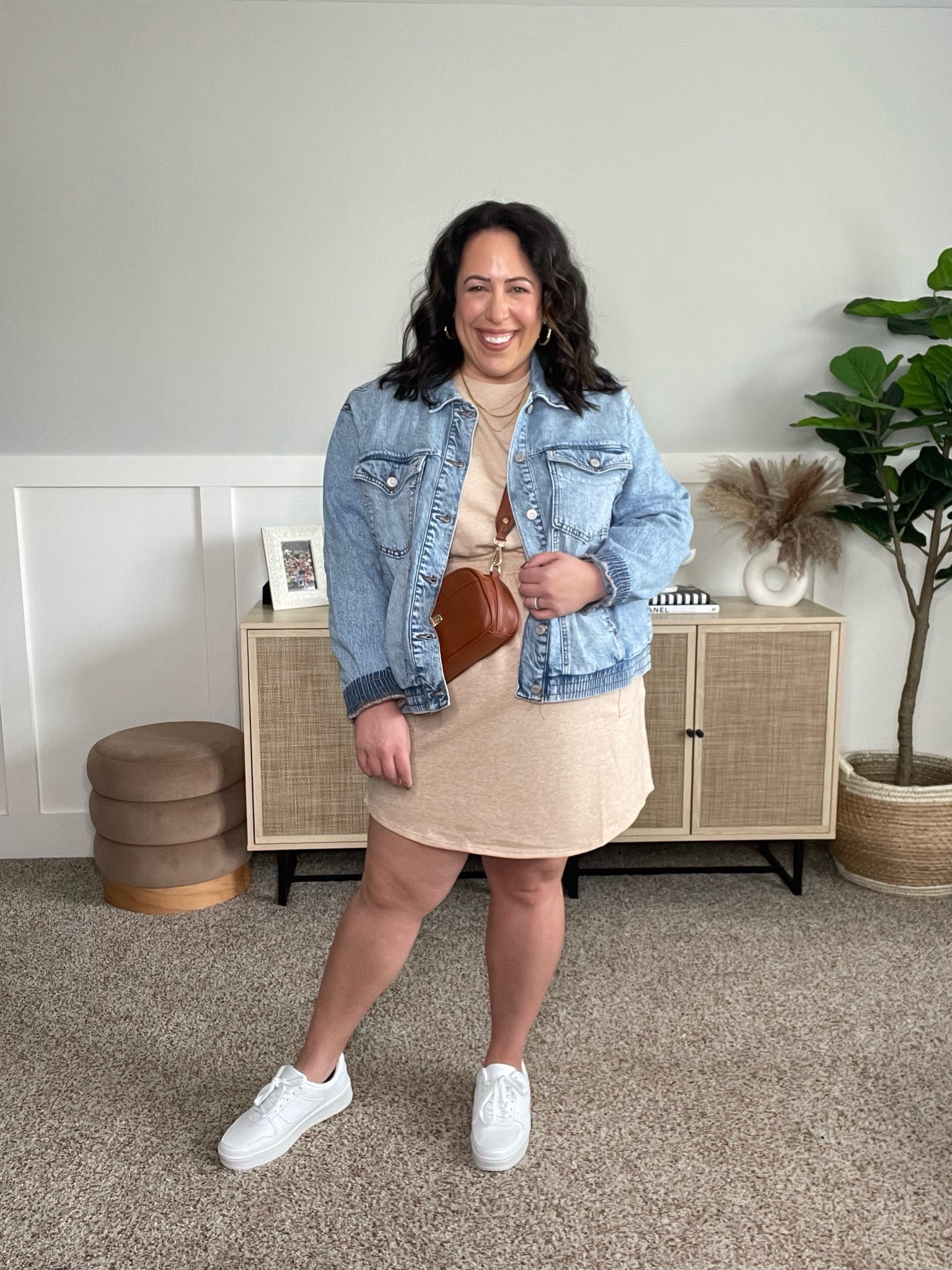 Perfect fall outfit! Dress and jean jacket are from Amazon! Wearing a size XL! Fall outfit idea - midsize outfit inspo - casual dress - comfy outfit - jean jacket - fall mini dress 

#LTKSeasonal #LTKStyleTip #LTKMidsize