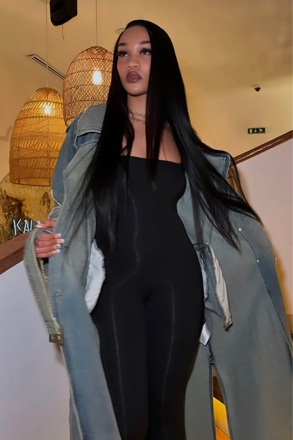 Jacket : JadedLondon (Downtown Denim Coat) 

Jumpsuit : oh polly (LONG SLEEVE SQUARE NECK JUMPSUIT IN BLACK) 