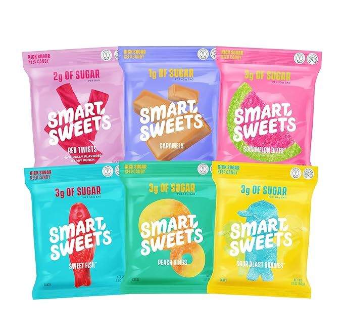 SmartSweets Variety Pack Sampler, Pack of 6 Individual Flavors, Low Sugar & Calorie Candy - Sweet... | Amazon (US)