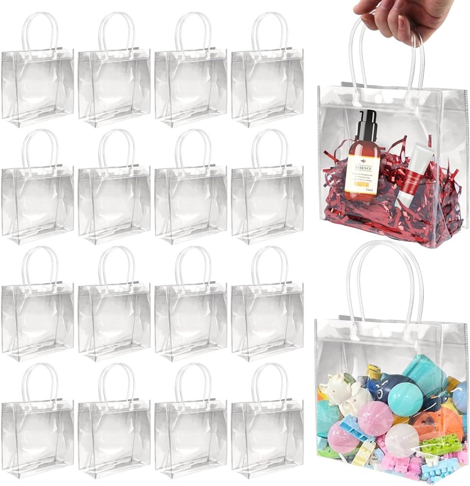 BadenBach 16 PCS Small Clear Gift Bags with Handle,6.89" x 6.89" x 3.54",Plastic Gift Bag Small C... | Amazon (US)