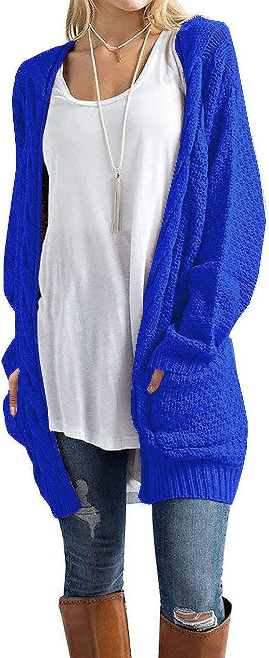 GRECERELLE Women's Loose Open Front Long Sleeve Solid Color Knit Cardigans Sweater Blouses with P... | Amazon (US)