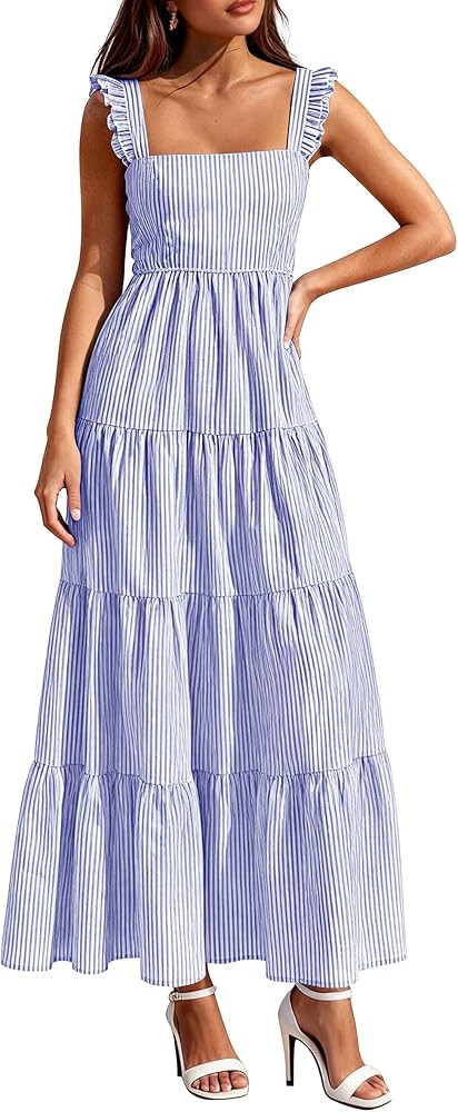 PRETTYGARDEN Womens 2026 Summer Casual Maxi Dresses Striped Square Neck Sleeveless Boho Flowy Sun... | Amazon (US)