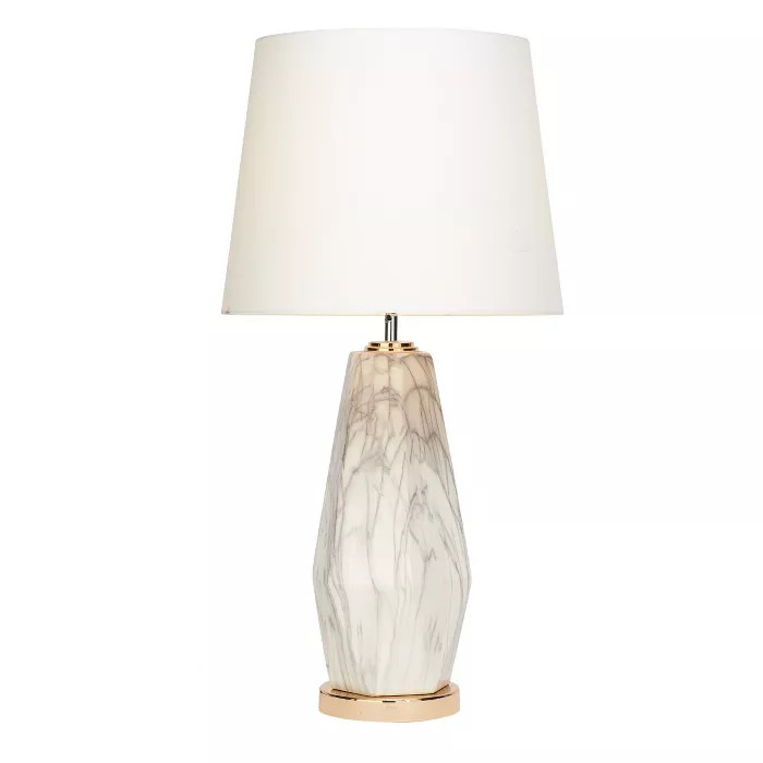 8" x 25" Large Geometric Marble Table Lamp with Metallic Base and Drum Shade White/Gold - CosmoLi... | Target