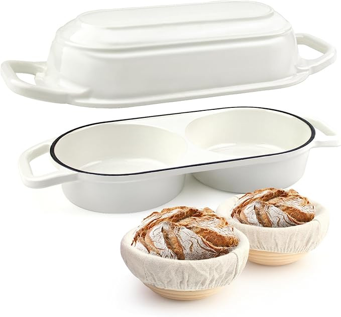 YONILL Mini Double Dutch Oven for Sourdough Bread Baking - Enameled Cast Iron Dutch Oven Pot with... | Amazon (US)