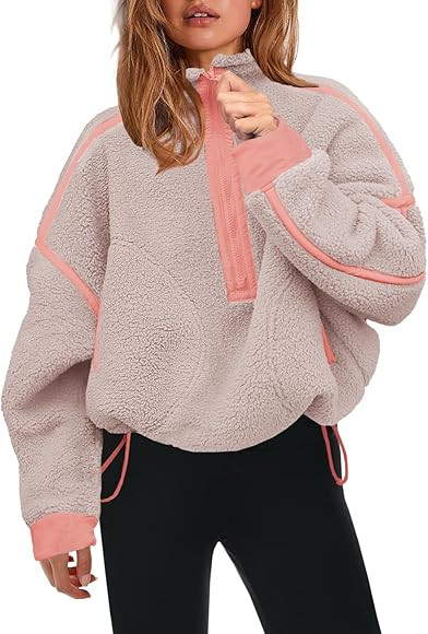 Panadila Womens Half Zip Sherpa Fleece Pullover Soft Oversized Sweatshirt with Pockets Warm Fuzzy... | Amazon (US)