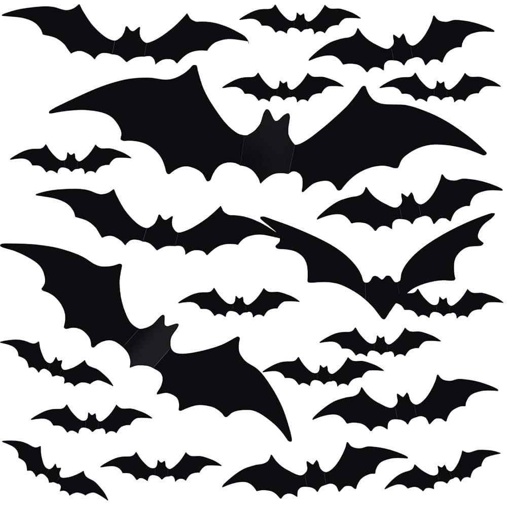 EkkoVla Bats Wall Decor, 100Pcs 3D Bat Halloween Decorations, 6 Different Sizes PVC Black Bat Sti... | Amazon (US)