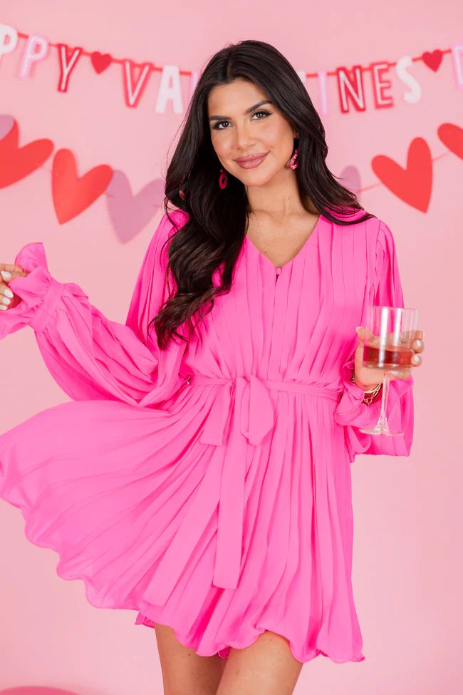 Pretty On Point Hot Pink Pleated Romper | Pink Lily