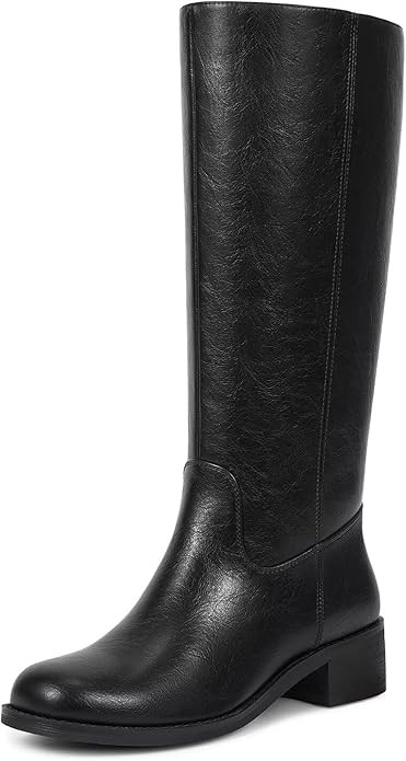 ISNOM Knee High Boots for Women Round Toe Chunky Block Riding Tall Boots with Side Zipper and Low... | Amazon (US)