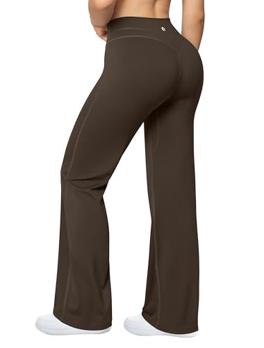 OQQ Yoga Pants Women High Waist Casual Soft Crossover Straight Leg Darkbrown Long | Amazon (US)
