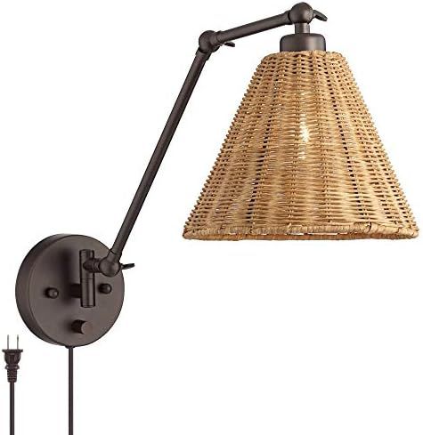 Rowlett Swing Arm Adjustable Wall Mounted Lamp with Cord Bronze Plug-in Light Fixture Natural Rattan | Amazon (US)