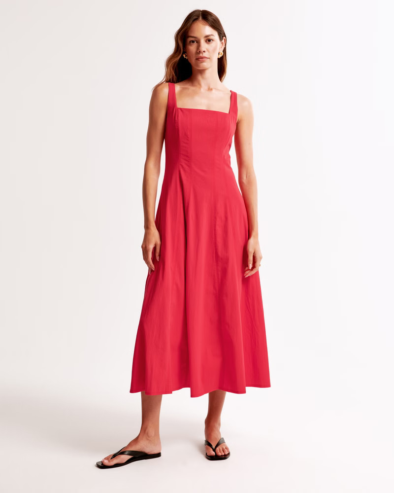 Women's Fit & Flare Stretch Midi Dress | Women's Dresses & Jumpsuits | Abercrombie.com | Abercrombie & Fitch (US)