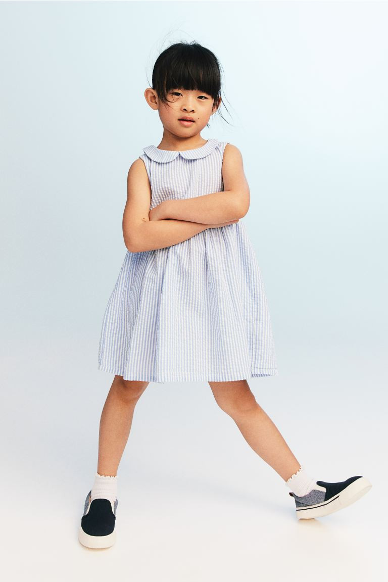 Cotton Dress - Round Neck - Sleeveless - Light blue/striped - Kids | H&M US | H&M (US + CA)