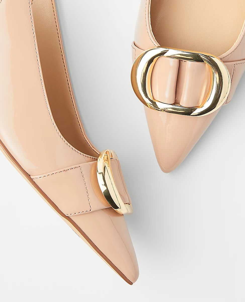Patent Buckle Pointy Toe Slingback Pumps | Ann Taylor (US)