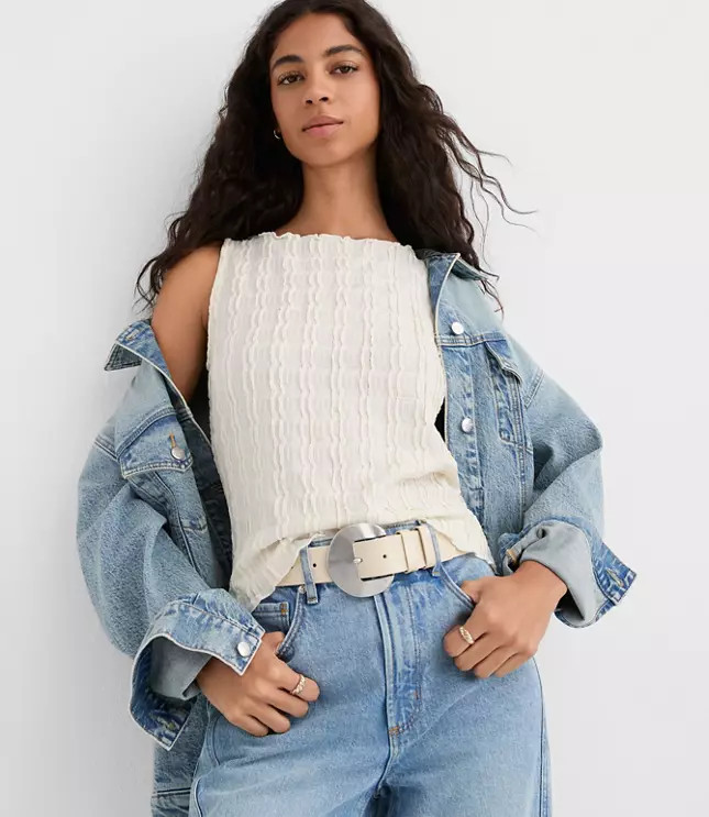 Textured Ruffle Tank Top | LOFT