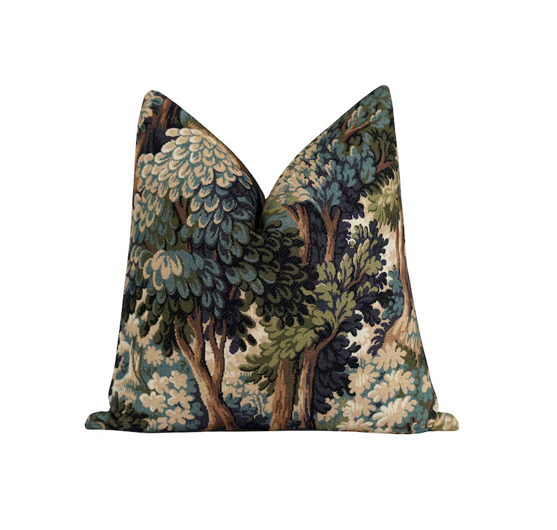 Woodland Scene Tapestry Like Printed Pillow Cover, Vintage Inspired Forest Accent Pillow Cover, 1... | Etsy (US)