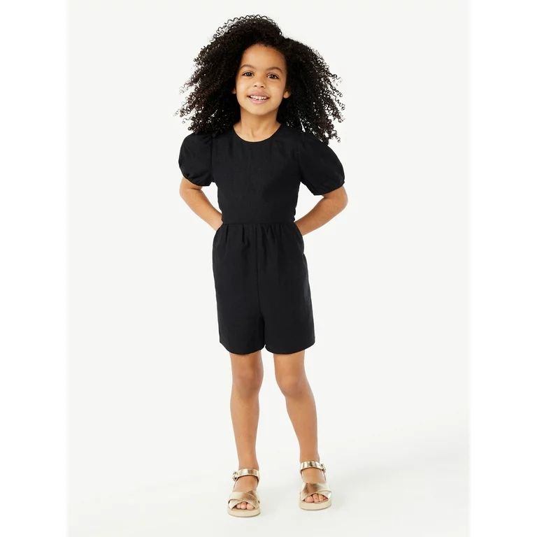 Scoop Girls Puff Sleeve Romper with Back Bow, Sizes 4-12 | Walmart (US)