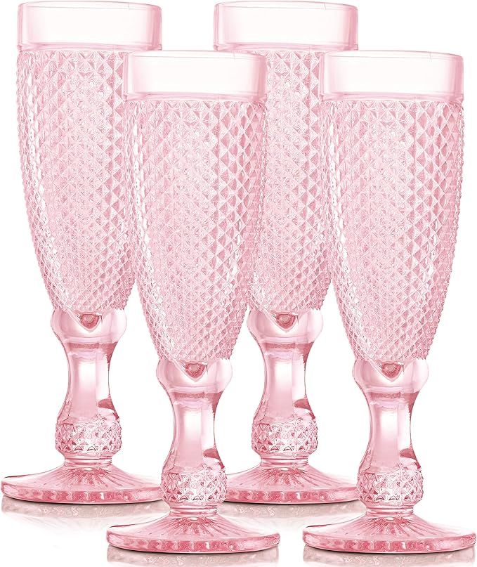 Pink Champagne Flutes Set of 4 Champagne Glasses perfect as Wedding Champagne Flutes Colored Glas... | Amazon (US)