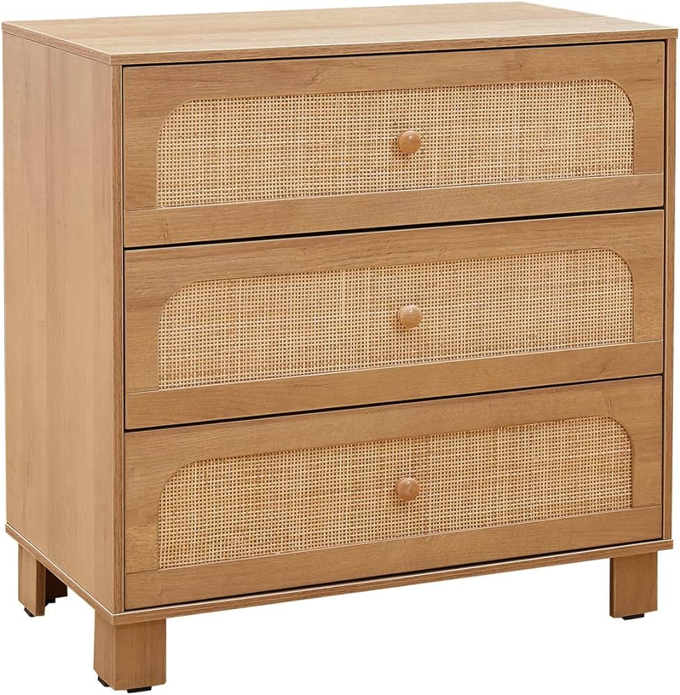 GANLLY 3 Drawer Dresser,Rattan Dresser for Bedroom, Mid-Century Modern Nightstands Organizer Dres... | Amazon (US)