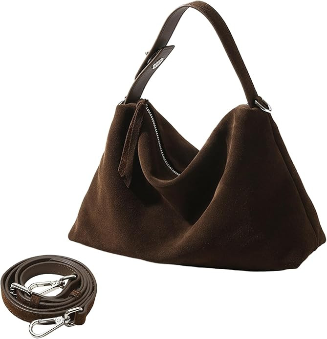 Suede Tote Bags for Women, Suede Purse Handbag Vintage Slouchy Hobo Shoulder Crossbody Bag | Amazon (US)