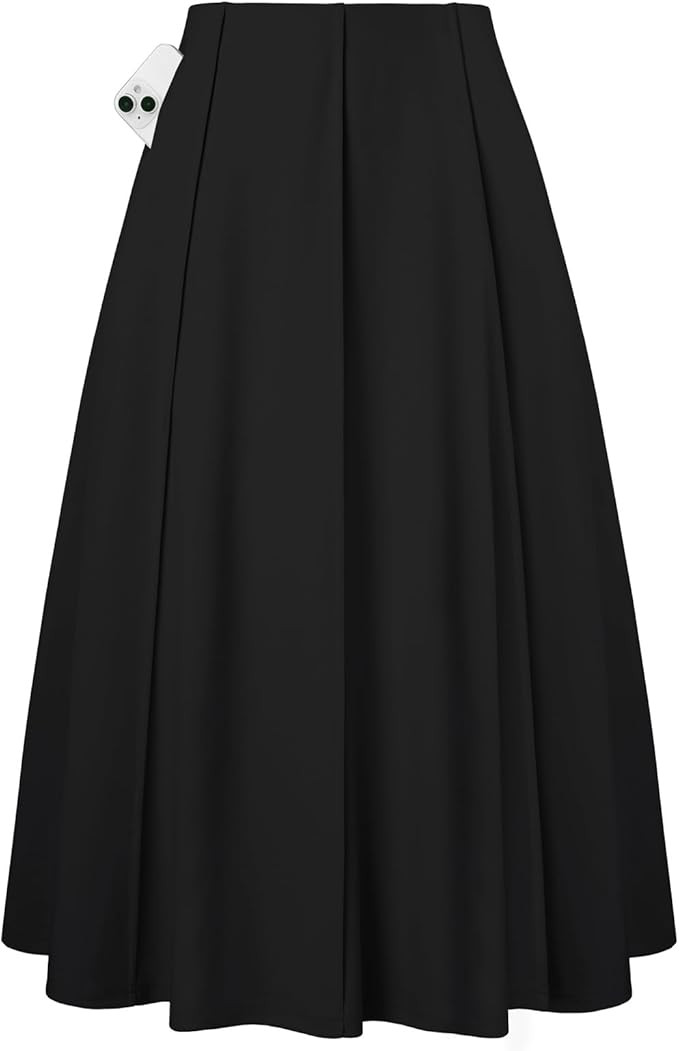 Kate Kasin Women's Pleated Midi Skirt 2025 Fall High Waisted Knee Length Flowy A Line Swing Casua... | Amazon (US)