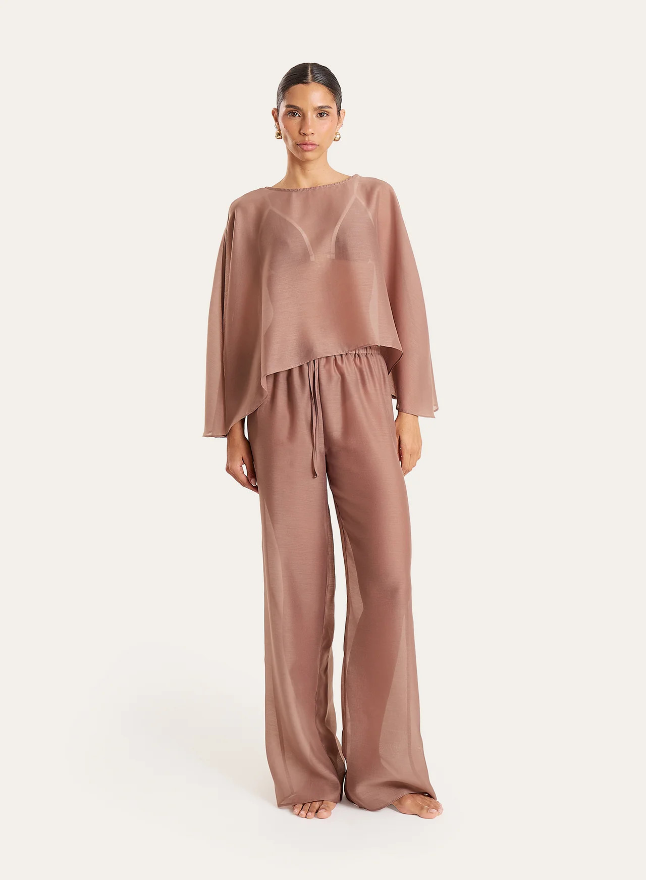 Women's Mocha Sheer Cape Top | Shar | 4th & Reckless | 4th & Reckless
