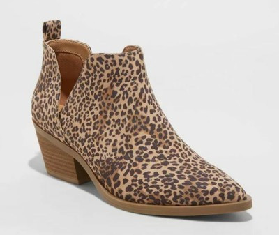 Women's Cari Leopard Print Cut Out Ankle Boots Brown- Universal Thread- SIZE 6.5 | eBay US