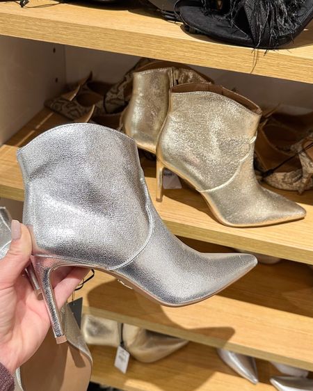 Cutest metallic booties 50% off for an extended Cyber Monday deal, would be so good for a holiday party outfit! I sized down 1/2 size if you’re in between. Surprised how comfortable these were! 

#LTKsalealert #LTKshoecrush #LTKCyberWeek