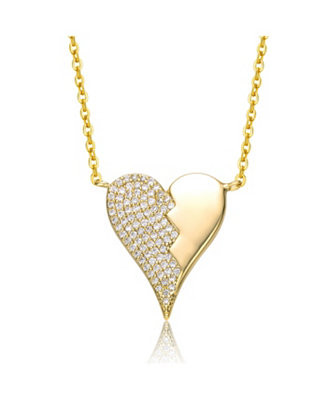 Rachel Glauber 14k Yellow Gold Plated with Cubic Zirconia Broken Cracked Zig-Zag Half & Half Stol... | Macy's