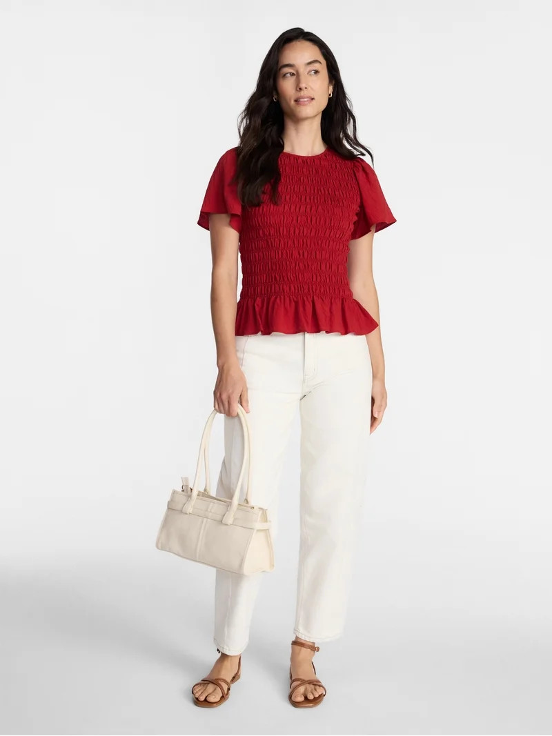Time and Tru Women's Smocked Top with Short Puff Sleeves, Sizes XS-XXXL | Walmart (US)