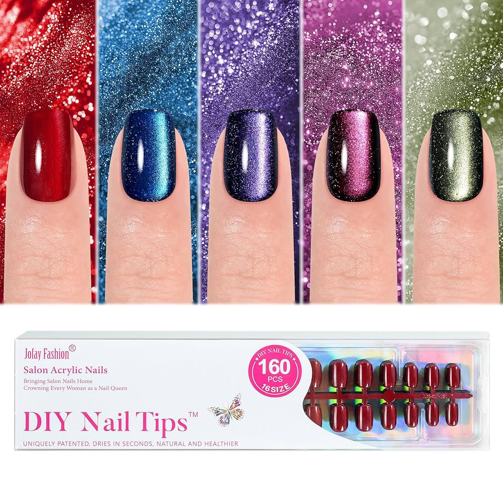 Cat Eye Press on Nails Short 5 Styles, Jofay Fashion 160Pcs Salon-Like Fake Nails with Glitter Ch... | Amazon (US)