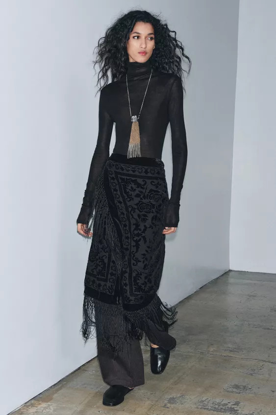 ZW COLLECTION LIMITED EDITION FRINGED VELVET SKIRT | Zara Canada