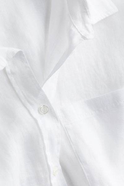 Linen shirt - Long sleeve - Regular length - Light khaki green - Ladies | H&M GB | H&M (UK, MY, IN, SG, PH, TW, HK)