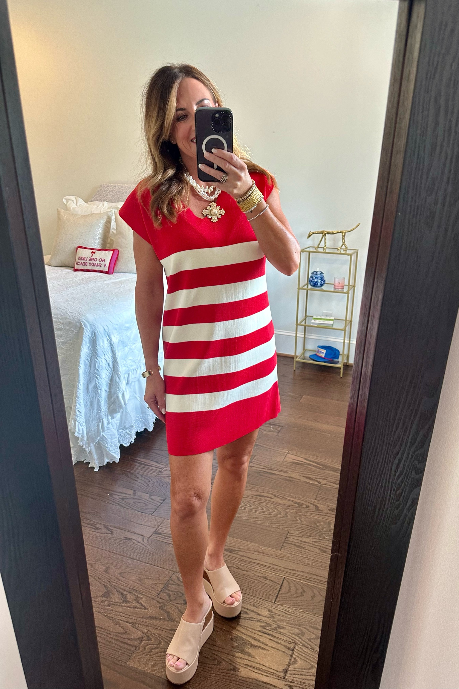 Stripes!! 
I’m wearing a size small. 

Dresses | Red and White Stripe | Gameday | Over 40 Styles 

#LTKFindsUnder50 #LTKOver40 #LTKWorkwear