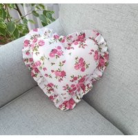 Heart Pillow With Pink Roses, Romantic Rose Throw Pillow, Floral For Bed | Etsy (US)