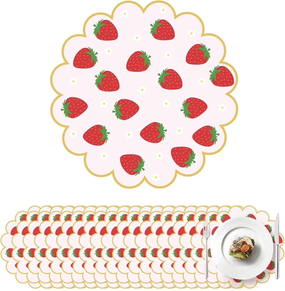 100Pcs Strawberry Paper Placemats Pink Fruit Place Mats 13.5 Inch Disposable Round Decorative Din... | Amazon (US)