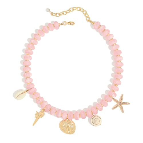 LILIE&WHITE Pink Beaded Gold Marine Charm Necklace with Shell Starfish Conch Gold Pendant, Boho Coastal Summer Vacation Trendy Chunky Statement Necklaces Jewelry Gift for Women Beach Daily Party Wear | Amazon (US)