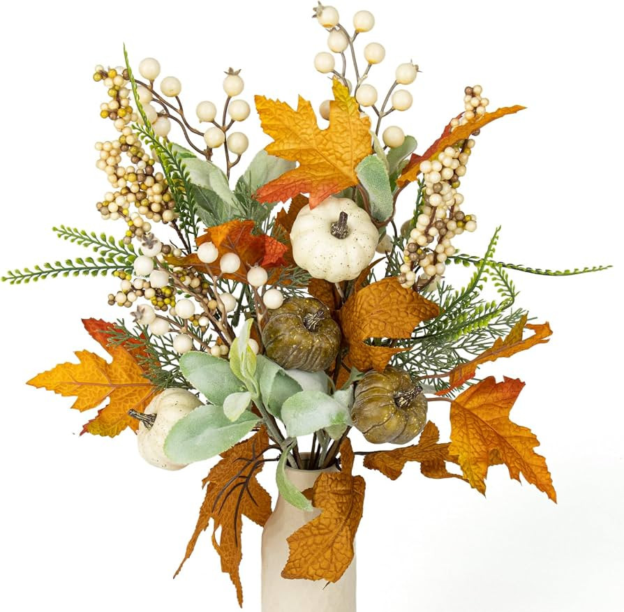 JINGHONG 12 Pack Artificial Fall Decorations 17 Inch Fall Picks Berry Stems with Pumpkins Maple L... | Amazon (US)